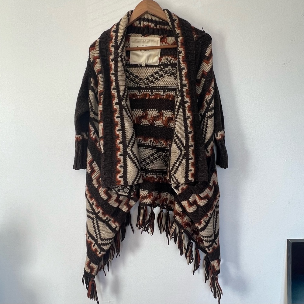 Abercrombie & Fitch Wool Blend Bohemian Aztec Print Open Hippie Cardigan Sz M/L - Picture 2 of 9
